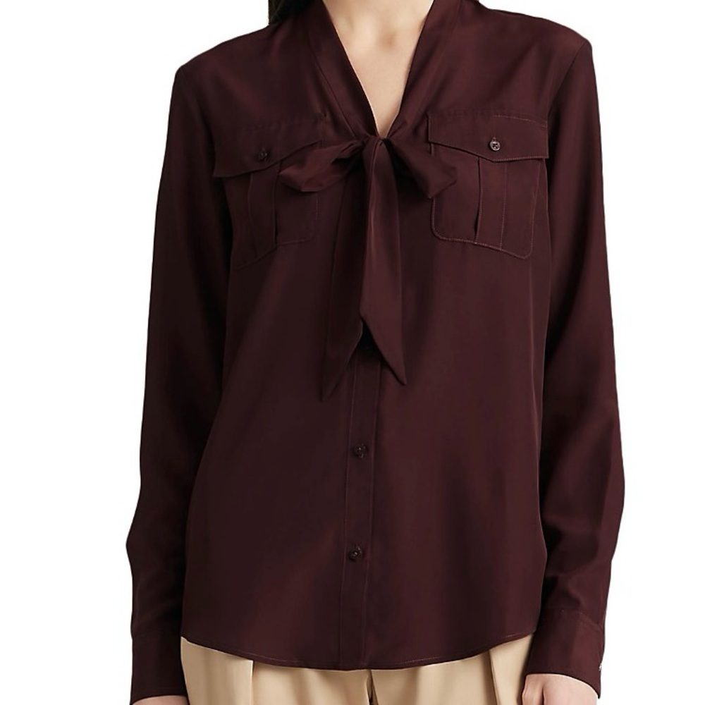 Lauren by Ralph Lauren tie neck long sleeve blouse size medium - Picture 6 of 16